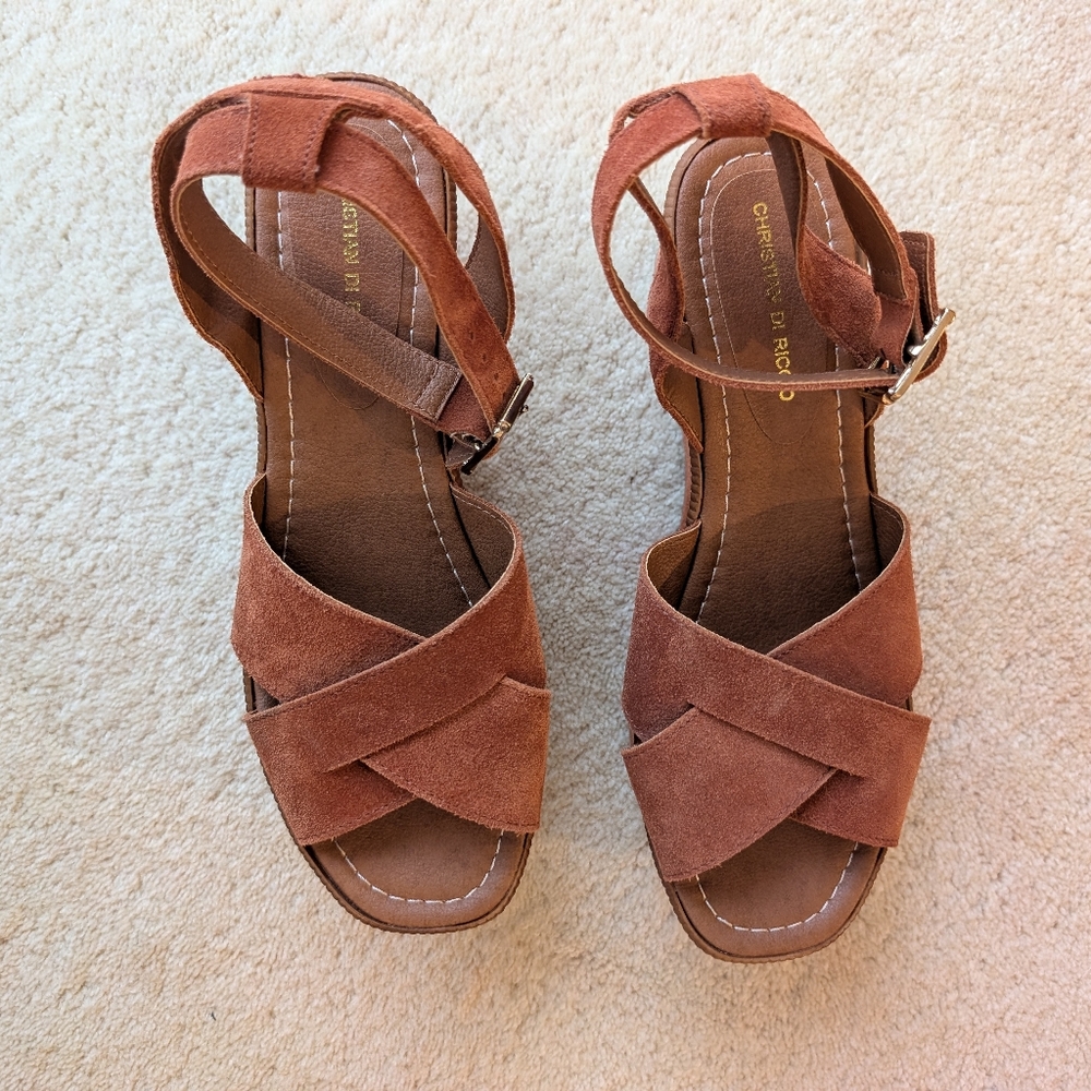 Brown Suede Women's Platform Wedge Sandals